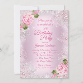 Birthday Party Pink Floral Winter Wonderland Kaart