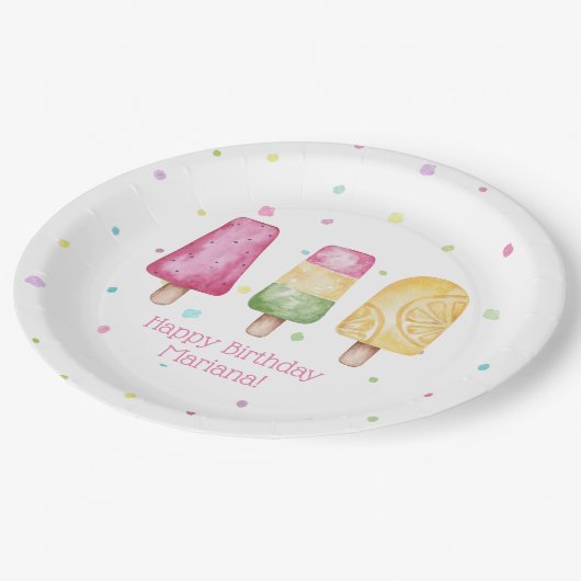Birthday Party ( Pink Girl Summer Popsicle ) Papieren Bordje (Gekanteld)