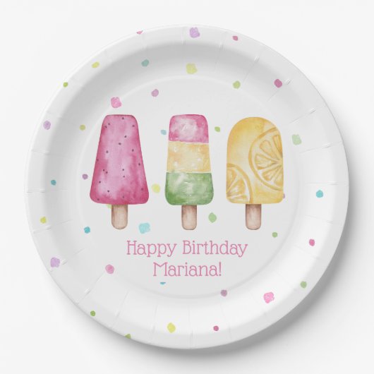 Birthday Party ( Pink Girl Summer Popsicle ) Papieren Bordje (Voorkant)