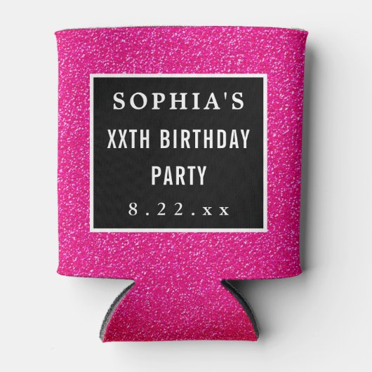 Birthday Party Pink Glitter Modern Typografie Blikjeskoeler (Voorkant)