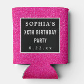 Birthday Party Pink Glitter Modern Typografie Blikjeskoeler (Achterkant)