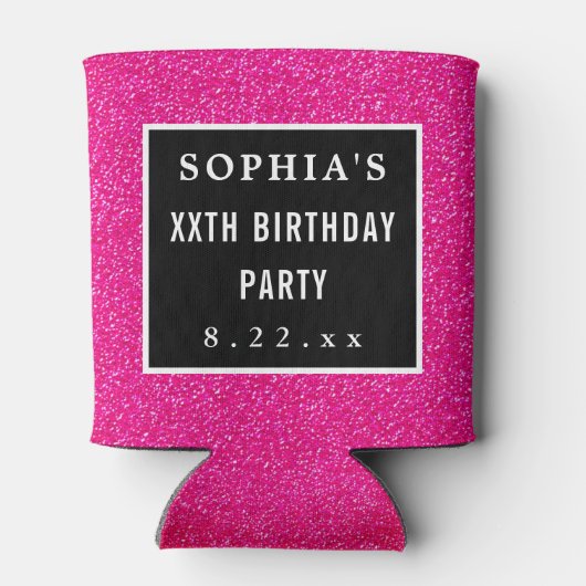 Birthday Party Pink Glitter Modern Typografie Blikjeskoeler (Achterkant)