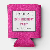 Birthday Party Pink Glitter Modern Typografie Blikjeskoeler (Achterkant)