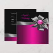 Birthday Party Pink Grey Bow Black Pink Jewel Kaart (Voorkant / Achterkant)