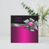 Birthday Party Pink Grey Bow Black Pink Jewel Kaart (Staand voorkant)