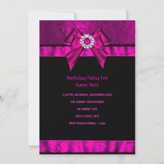 Birthday Party Pink Jewel Bow Afbeelding Kaart (Achterkant)