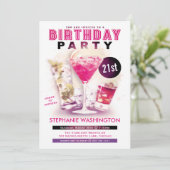 Birthday Party Pink Martini en Cocktails Kaart (Staand voorkant)