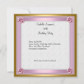 Birthday Party Pink Rose Damask Gold Afbeelding Kaart (Achterkant)