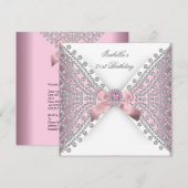 Birthday Party Pink Silver White Diamond Kaart (Voorkant / Achterkant)