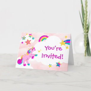 Birthday Party Pink Unicorn Uitnodiging