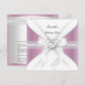 Birthday Party Pink White Diamond Heart Bow Kaart (Voorkant / Achterkant)