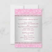 Birthday Party Pink White Floral Damask Bows Kaart (Achterkant)