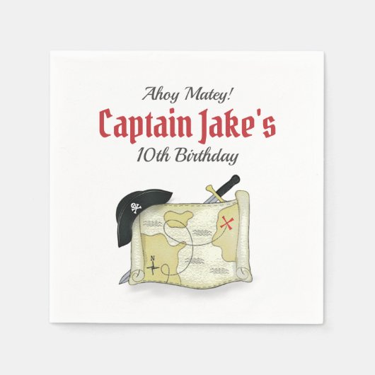 Birthday Party Pirate Map gepersonaliseerd Servet (Voorkant)