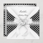 Birthday Party Polka Dot Black White Diamond Kaart (Voorkant / Achterkant)