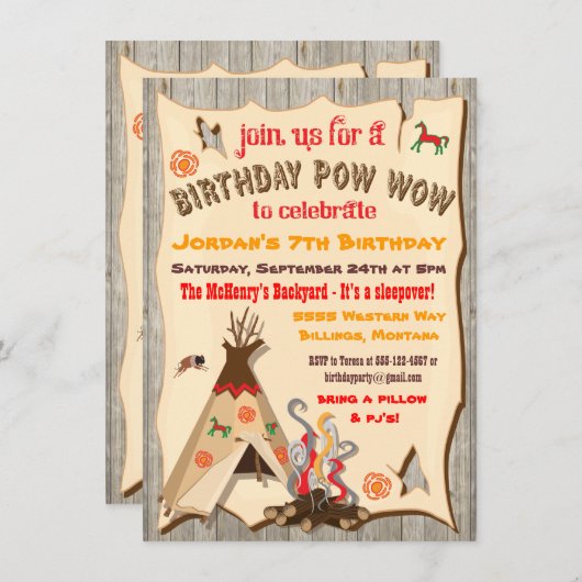 Birthday Party pow Wow Teepee-uitnodigingen Kaart (Voorkant / Achterkant)