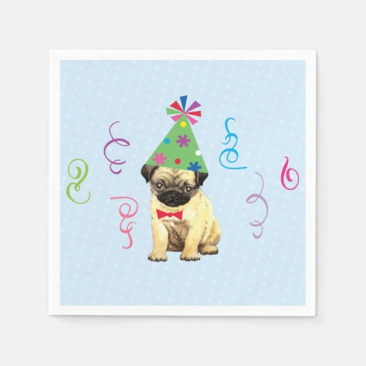 Birthday Party Pug Napkins Servet (Voorkant)