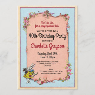 Birthday Party Rabbit Alice Wonderland Invite Kaart