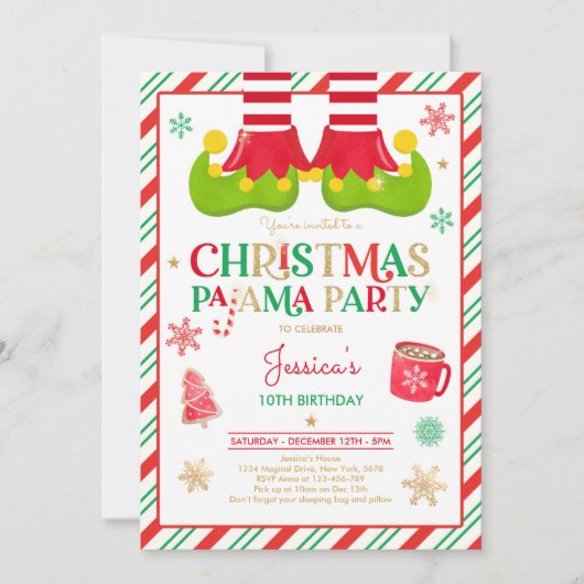 Birthday Party Red and Gold Elf Kaart (Voorkant)