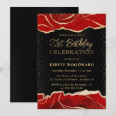 Birthday Party Red and Gold Glitter Agate Kaart (Voorkant / Achterkant)