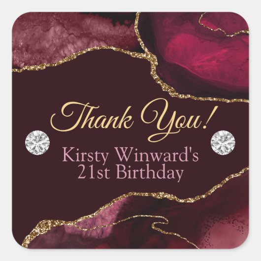 Birthday Party Red and Gold Glitter Agate Vierkante Sticker (Voorkant)