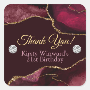 Birthday Party Red and Gold Glitter Agate Vierkante Sticker