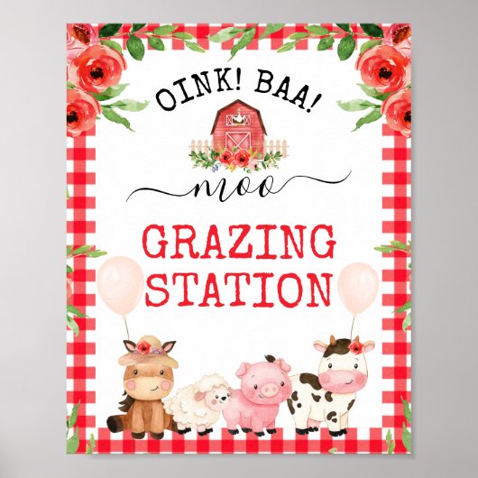 Birthday Party Red Barn Oink Baa Moo Farm Animals Poster (Voorkant)