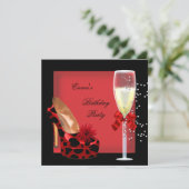 Birthday Party Red Black Champagne Shoe Kaart (Staand voorkant)