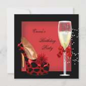 Birthday Party Red Black Champagne Shoe Kaart (Voorkant)