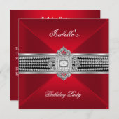 Birthday Party Red Black Diamond Jewels Kaart (Voorkant / Achterkant)