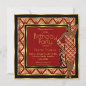 Birthday Party Red Black Gold Art Deco 1930 Lady Kaart (Voorkant)