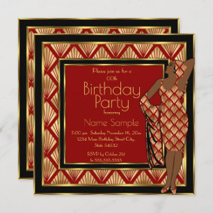 Birthday Party Red Black Gold Art Deco 1930 Lady Kaart