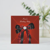 Birthday Party Red Black Jewel Bow Kaart (Staand voorkant)