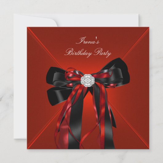 Birthday Party Red Black Jewel Bow Kaart (Voorkant)