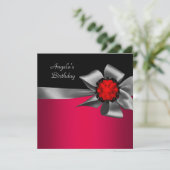 Birthday Party Red Black Red Jewel Gray Bow Kaart (Staand voorkant)
