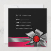 Birthday Party Red Black Red Jewel Gray Bow Kaart (Achterkant)