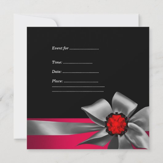 Birthday Party Red Black Red Jewel Gray Bow Kaart (Achterkant)