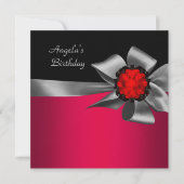 Birthday Party Red Black Red Jewel Gray Bow Kaart (Voorkant)