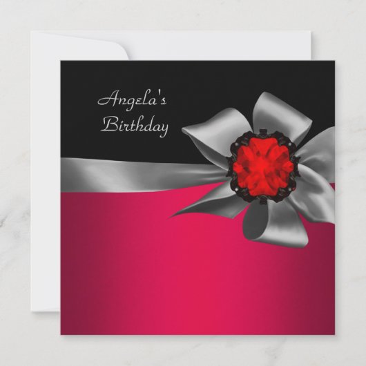 Birthday Party Red Black Red Jewel Gray Bow Kaart (Voorkant)