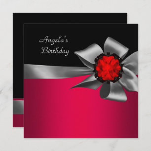 Birthday Party Red Black Red Jewel Gray Bow Kaart