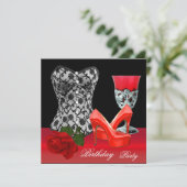 Birthday Party Red Black Shoes Corset Roos Kaart (Staand voorkant)