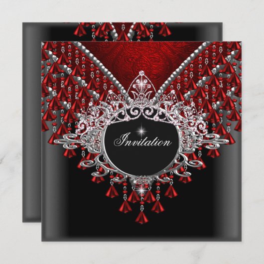 Birthday Party Red Black Silver Kaart (Voorkant / Achterkant)