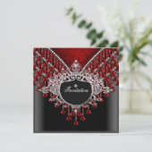 Birthday Party Red Black Silver Kaart (Staand voorkant)