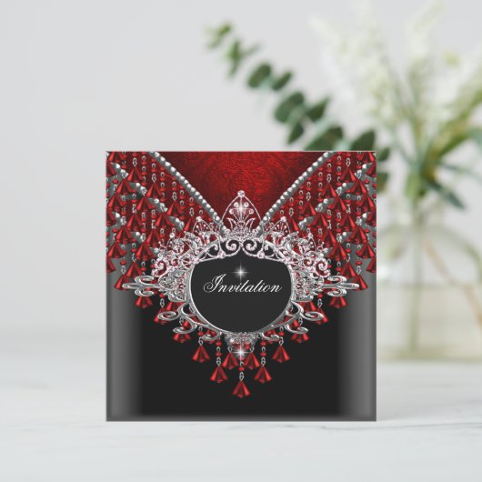 Birthday Party Red Black Silver Kaart (Staand voorkant)