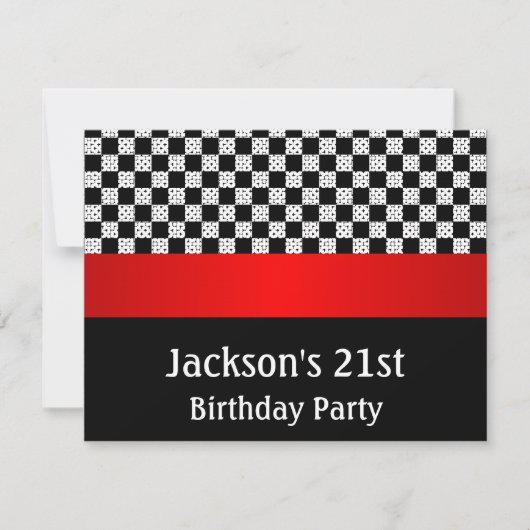 Birthday Party Red Black & White Check Patroon Kaart (Voorkant)