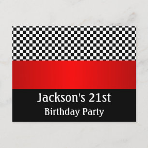 Birthday Party Red Black & White Check Patroon Kaart