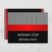 Birthday Party Red Black & White Stripes Kaart (Voorkant / Achterkant)