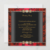 Birthday Party Red Damask Gold Black Kaart (Achterkant)