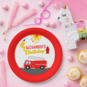 Birthday Party Red Fire Truck Papieren Bordje (Feest)