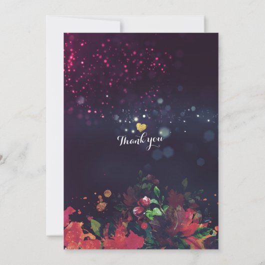 Birthday Party Red Floral Gold Script Paars Light Kaart (Achterkant)