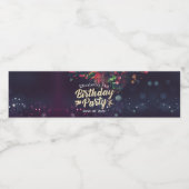 Birthday Party Red Floral Gold Script Paars Light Waterfles Etiket (Enkel label)